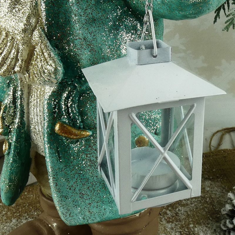 Vánoční figurka dítěte- velký kluk v zeleném kabátku s lucernou, 48 cm