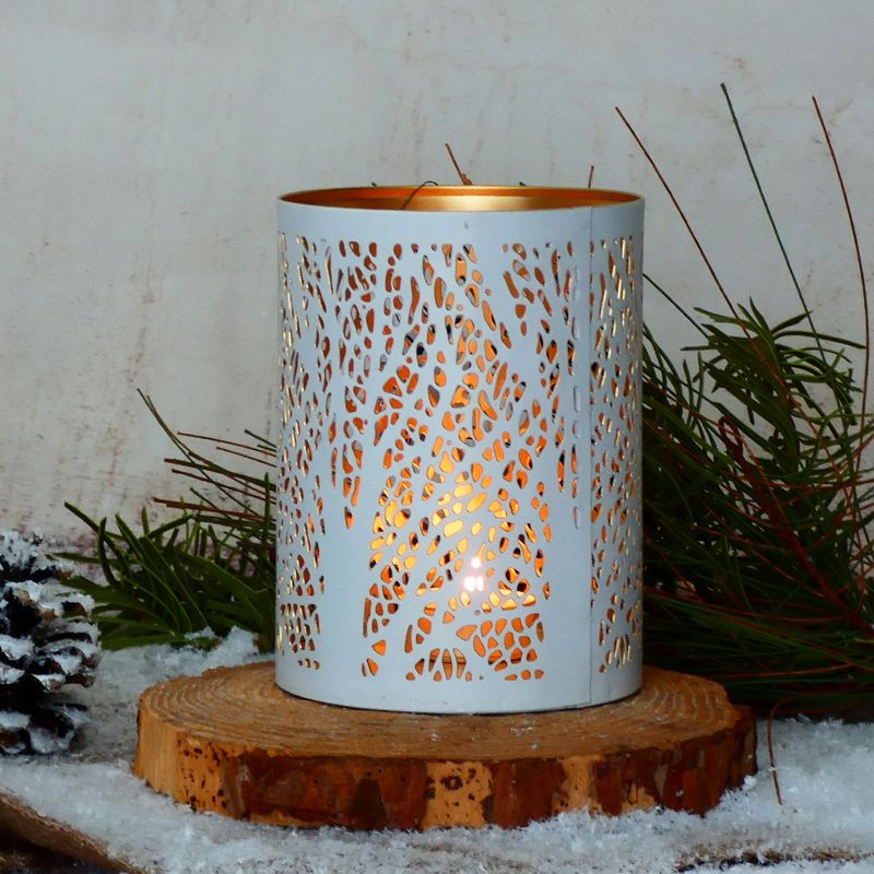 Moderní kovový svícen, válec- bílý se zlatým vnitřkem, 14 cm