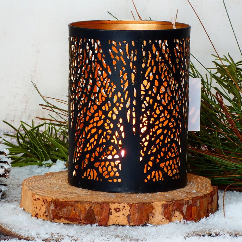 Moderní kovový svícen, válec- černý se zlatým vnitřkem, 14 cm