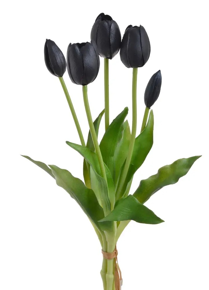 Umělé tulipány gumové (latexové) černé, 39 cm- svazek 5 ks
