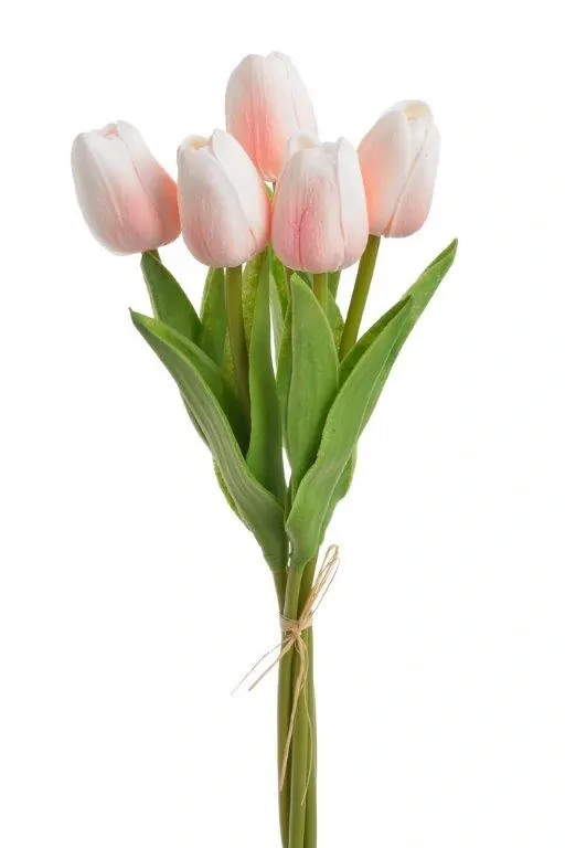 Umělé pěnové tulipány krémovo- růžové- 32 cm, svazek 5 ks