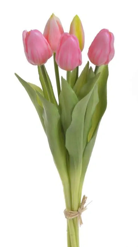 Umělé latexové tulipány růžové- 38 cm, svazek 5 ks
