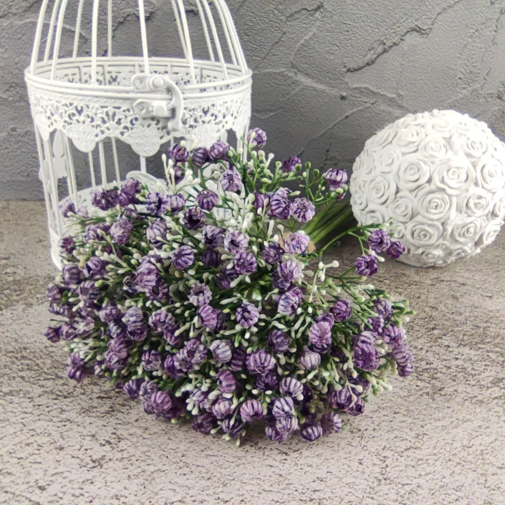 Umělá květina Gypsophila fialová- nevěstin závoj, svazek 12 ks, 32 cm