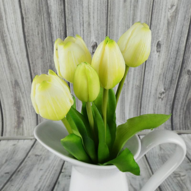 Umělé tulipány latexové krémovo- zelené, svazek 5 ks