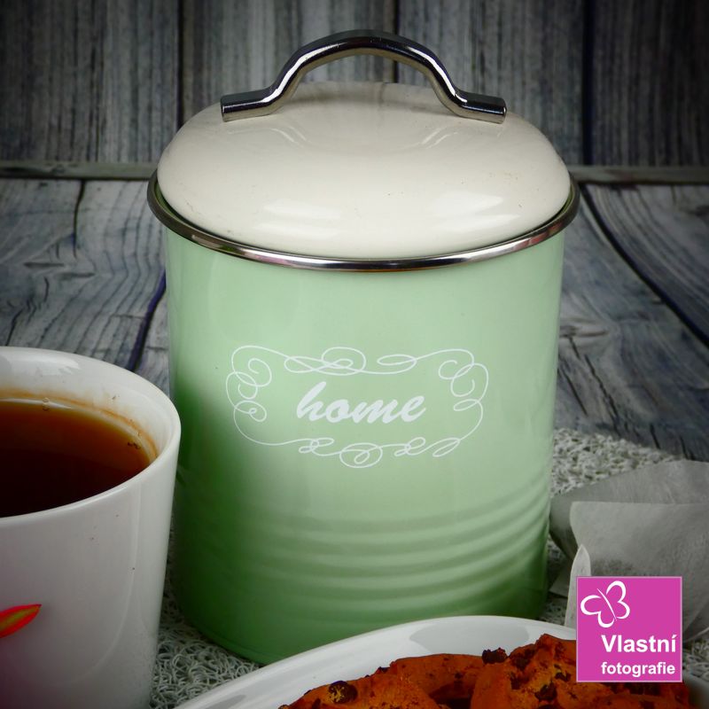Plechová dóza zelená- mint Home, bílé víčko 17 cm