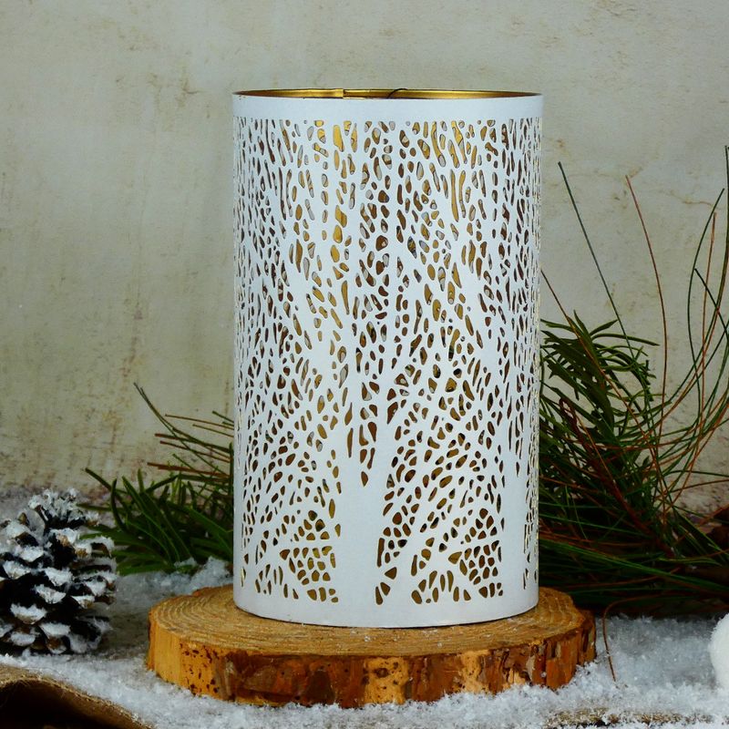 Moderní kovový svícen, válec- bílý se zlatým vnitřkem, 20 cm