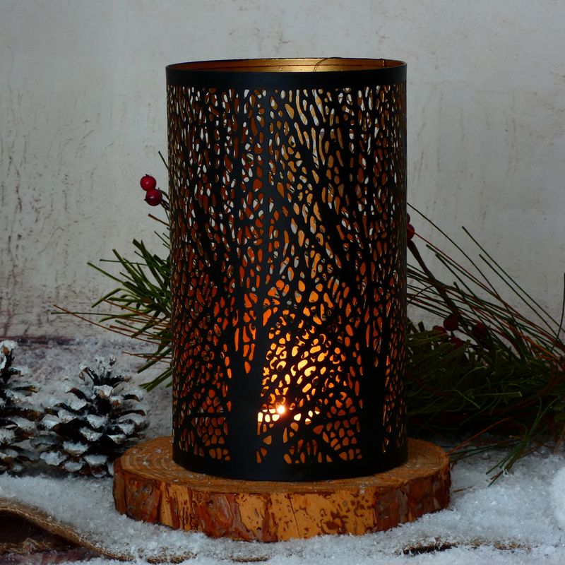 Moderní kovový svícen, válec- černý se zlatým vnitřkem, 20 cm