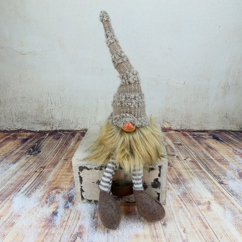 Vánoční figurka- plyšový skřítek s dlouhýma nohama 39 cm