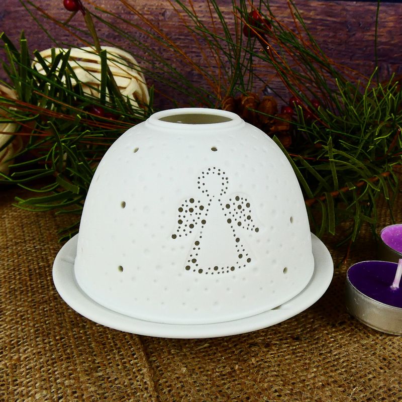 Bílý porcelánový svícen s andělem