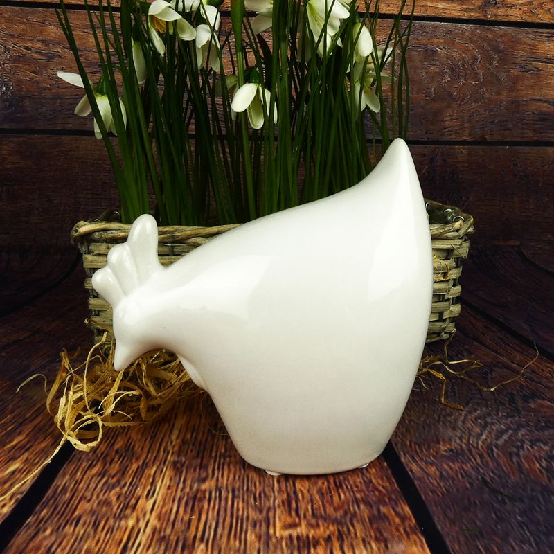 Jarní dekorativní slepička Koko- bílá, 14 cm