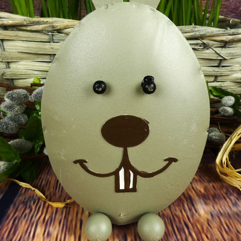 Dekorační kovový zajíc s dlouhýma ušima- hnědošedý, 20 cm