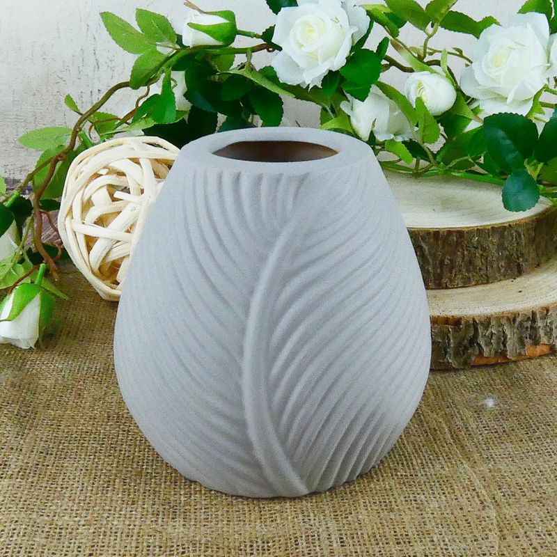 Keramická váza Leaf světle šedá- 14 cm