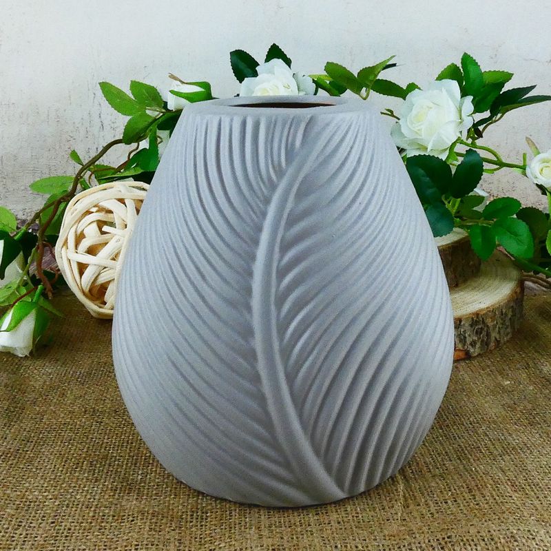 Keramická váza Leaf světle šedá- 19 cm