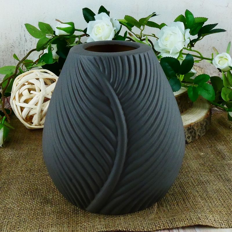 Keramická váza Leaf tmavě šedá- 19 cm