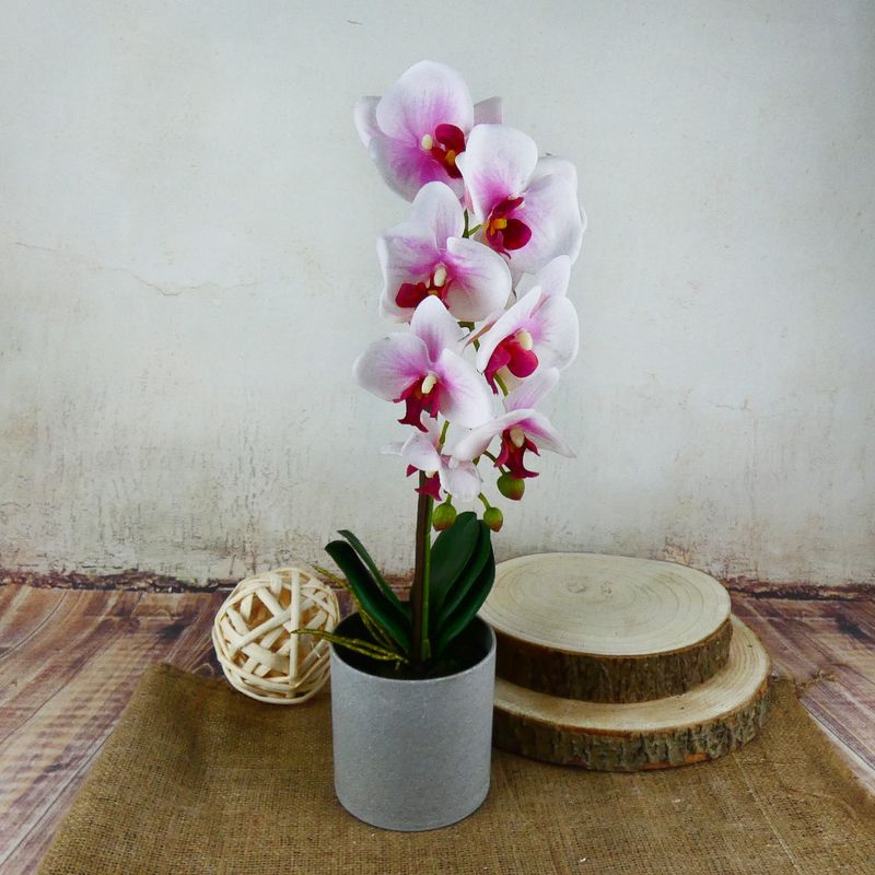 Umělá růžovo-bílá orchidej v květináči 46 cm