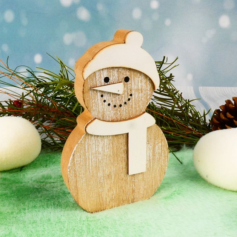 Zimní dekorace- dřevěný sněhulák 14 cm
