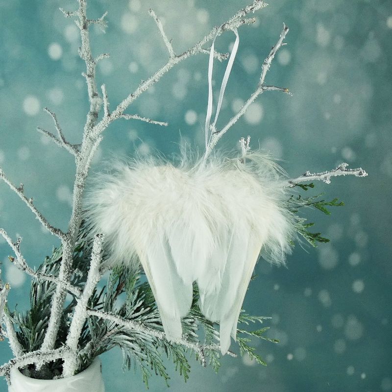 Bílá andělská křídla z peří na zavěšení- Paramit, 14 cm