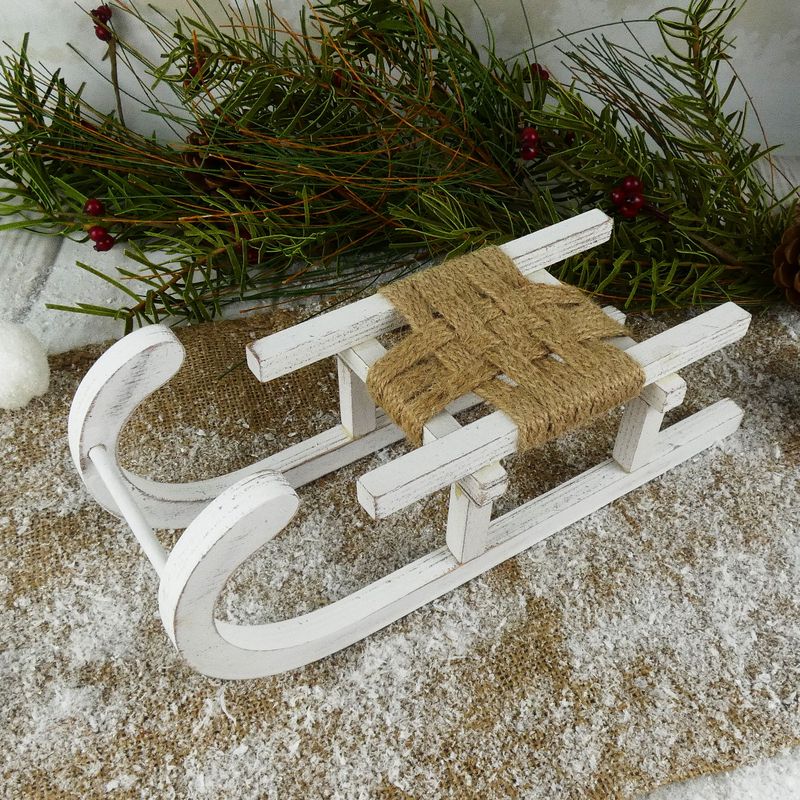 Dřevěné dekorační sáňky s výpletem- délka 29 cm