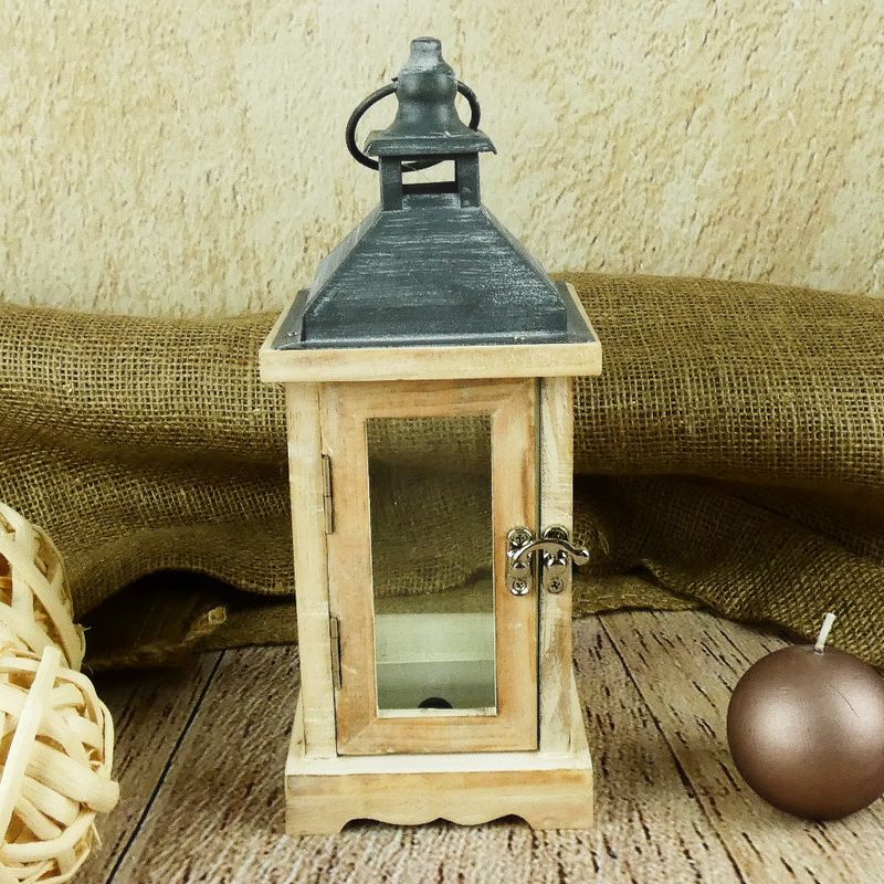 Dřevěná lucerna v přírodní barvě s šedou stříškou- 25 cm II. jakost