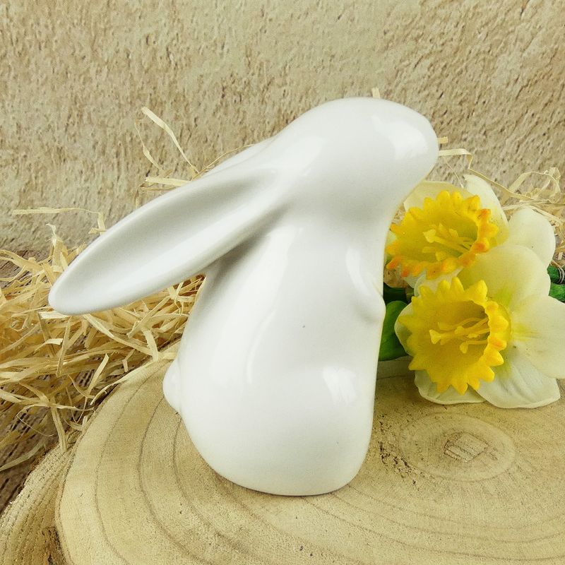 Bílý porcelánový dekorační zajíc se svěšenýma ušima- 11 cm