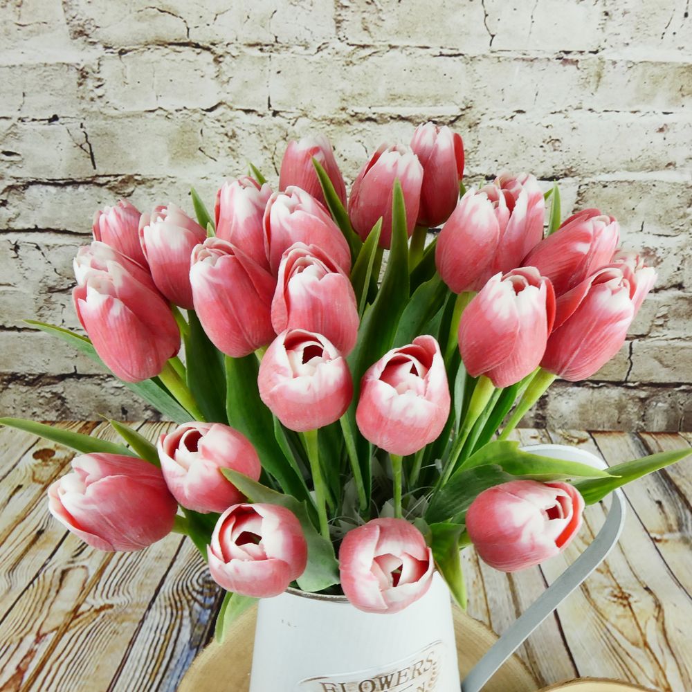 Umělý tulipán červeno- bílý- 43 cm, č. 3