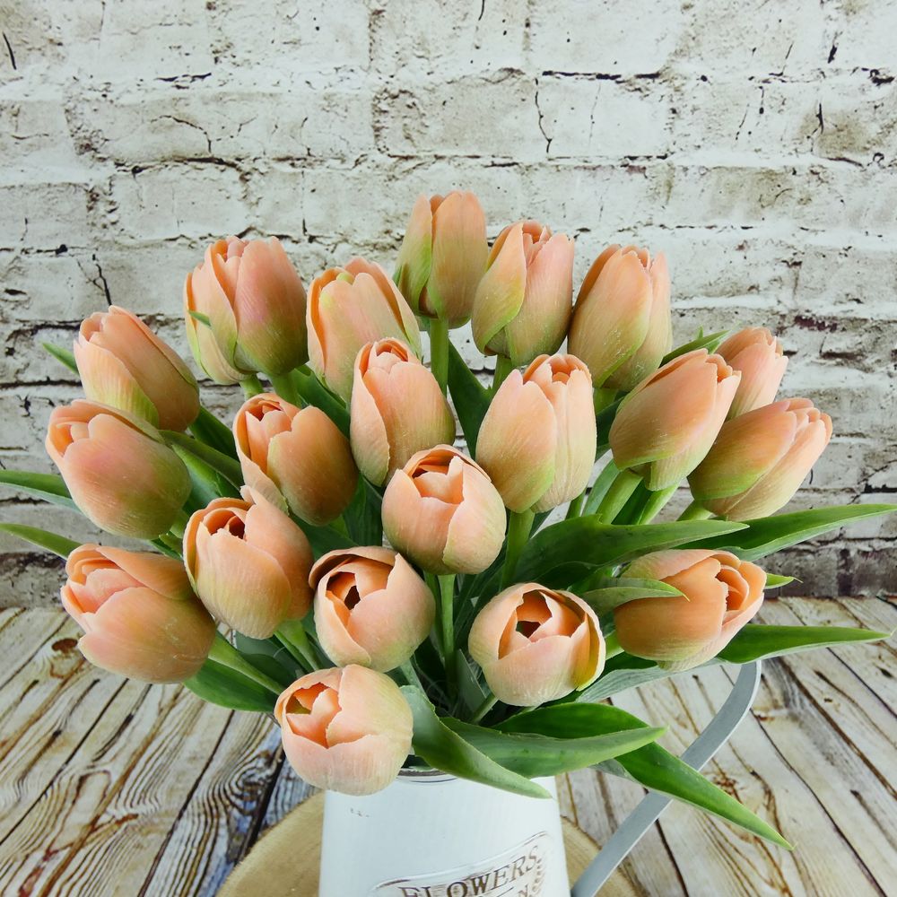 Umělý tulipán broskvovo- zelený- 43 cm, č. 11