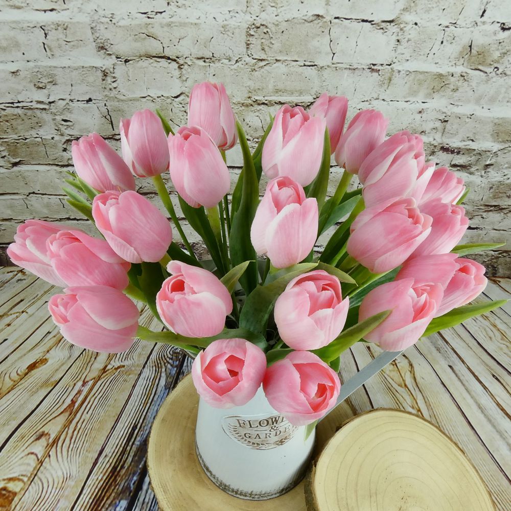 Umělý tulipán růžovo- bílý- 43 cm, č. 12