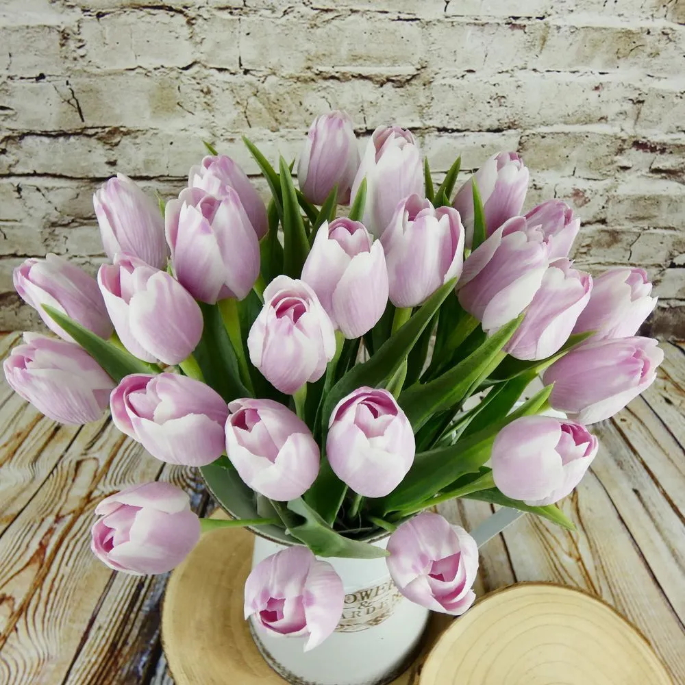 Umělý tulipán fialkovo- bílý- 43 cm, č. 20