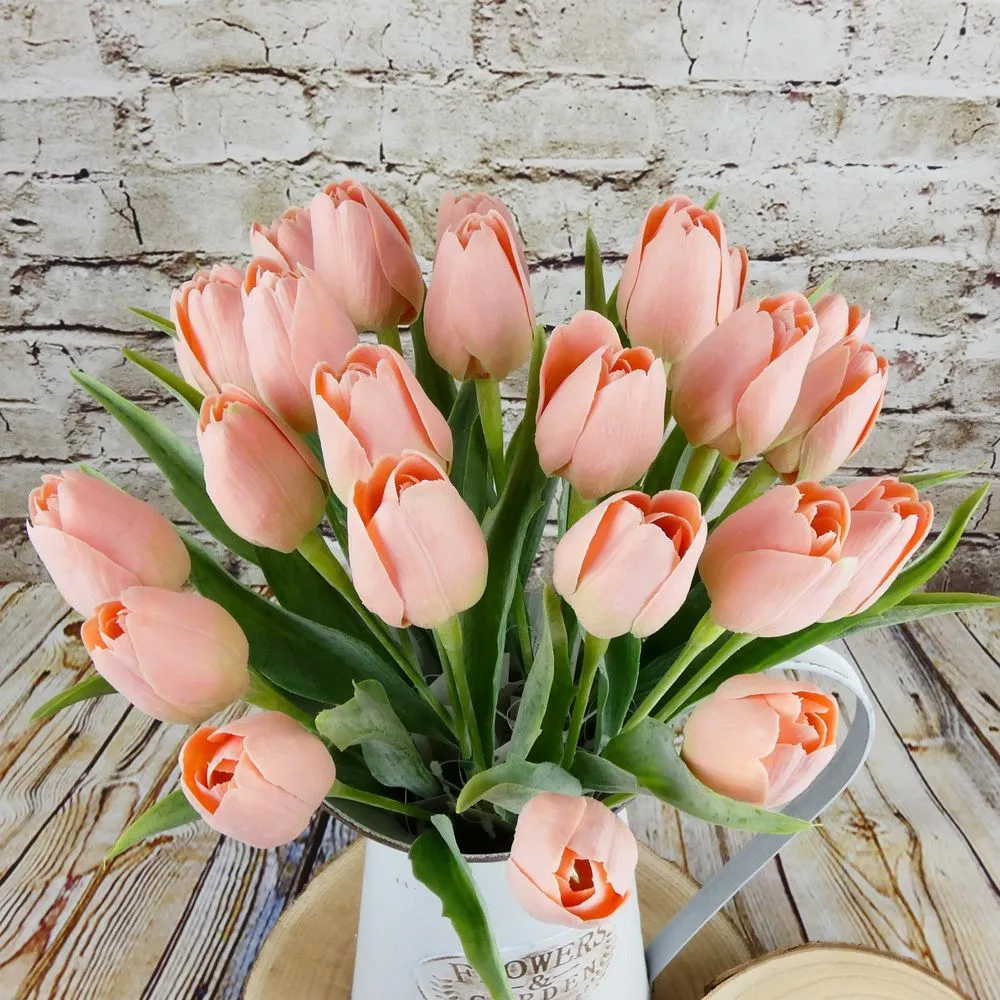 Umělý tulipán lososovo- zelený- 43 cm, č. 17