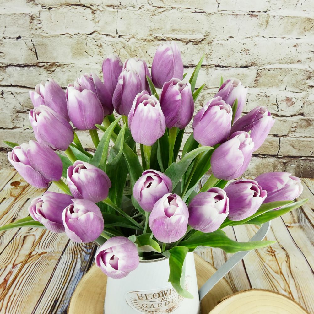 Umělý tulipán fialovo- bílý- 43 cm, č. 18