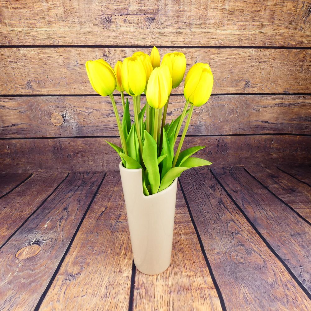 Umělé tulipány latexové- žluté, svazek 5 ks