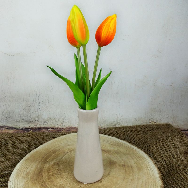 Umělé mini tulipány gumové- oranžovo- žluté, svazek 3 ks, 24 cm