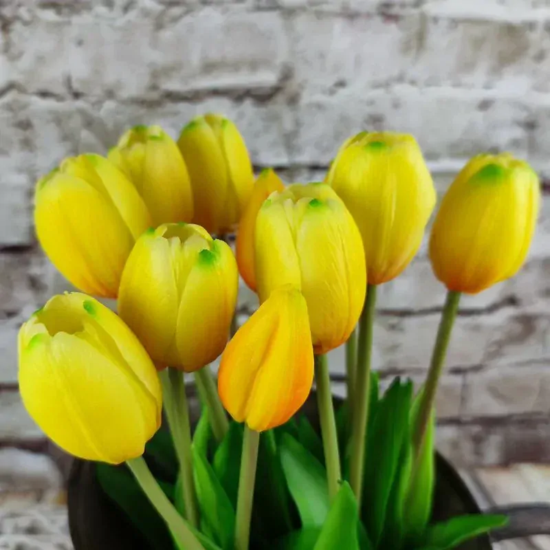 Umělé tulipány latexové žluté, 39 cm- svazek 3 ks