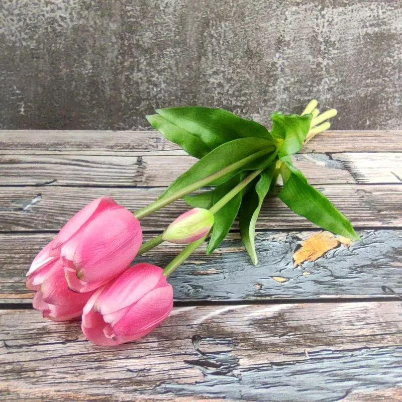 Umělé tulipány gumové (latexové) růžové, 39 cm- svazek 5 ks