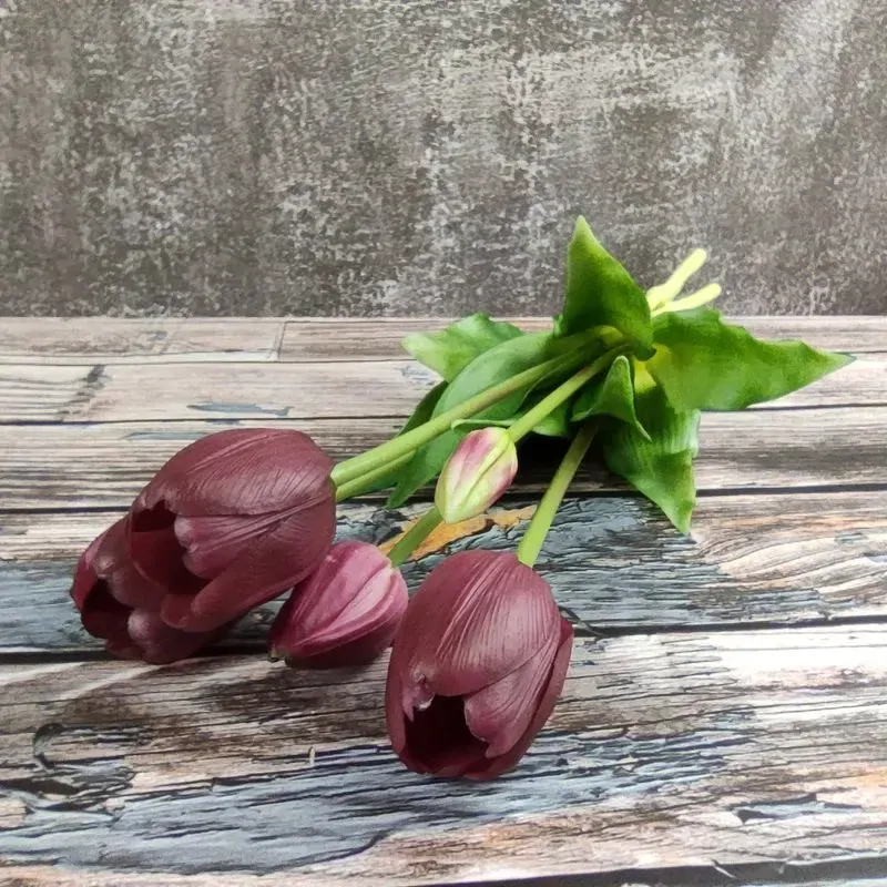 Umělé tulipány gumové (latexové) fialové, 39 cm- svazek 5 ks