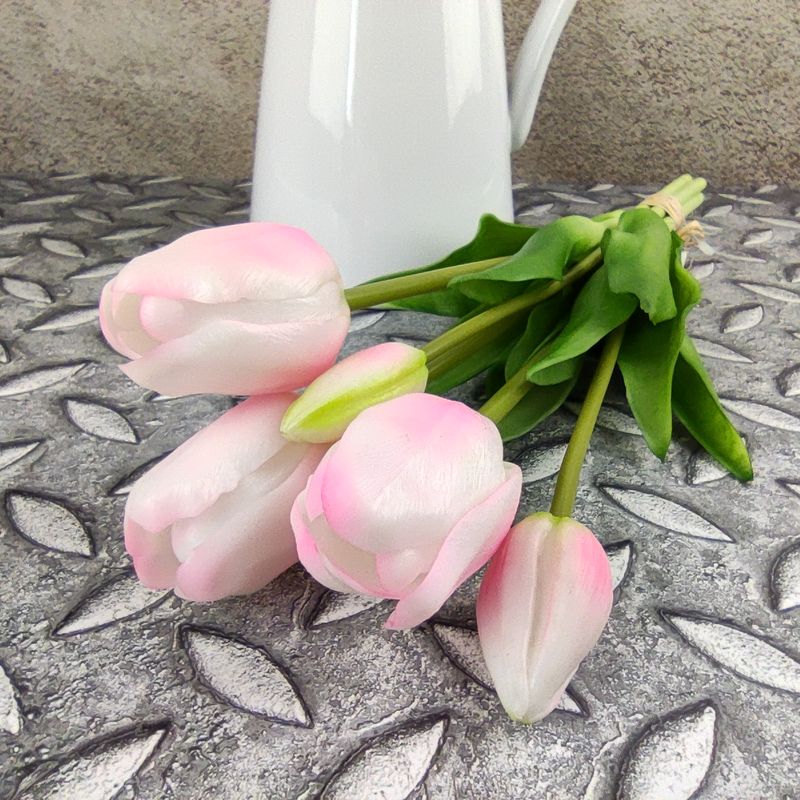 Gumové tulipány růžovobílé- 39 cm, svazek 5 ks