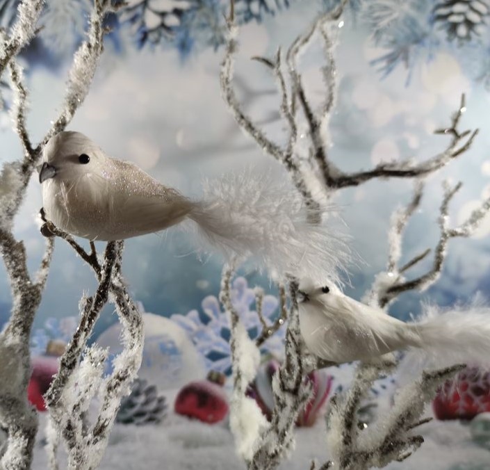 Dekorační ptáček na klipu- bílý, 15 cm- sada 2 ks