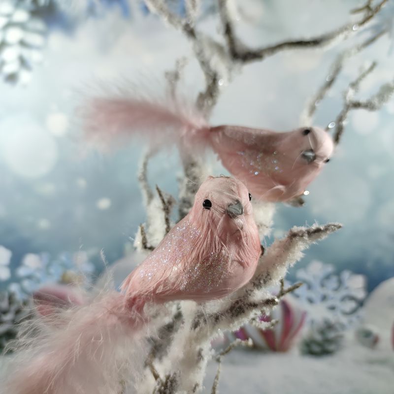 Dekorační ptáček na klipu- růžový, 15 cm- sada 2 ks