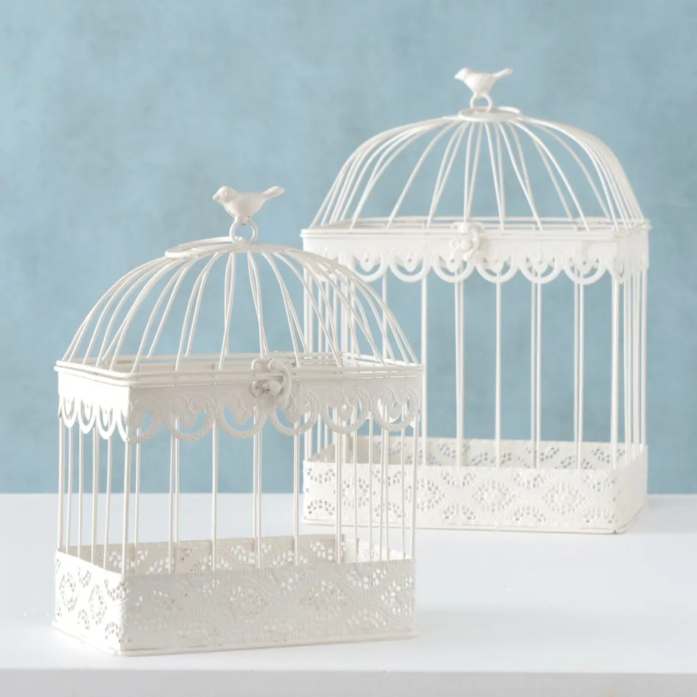 Dekorativní ptačí klec s ptáčkem, krémově bílá- 30 cm