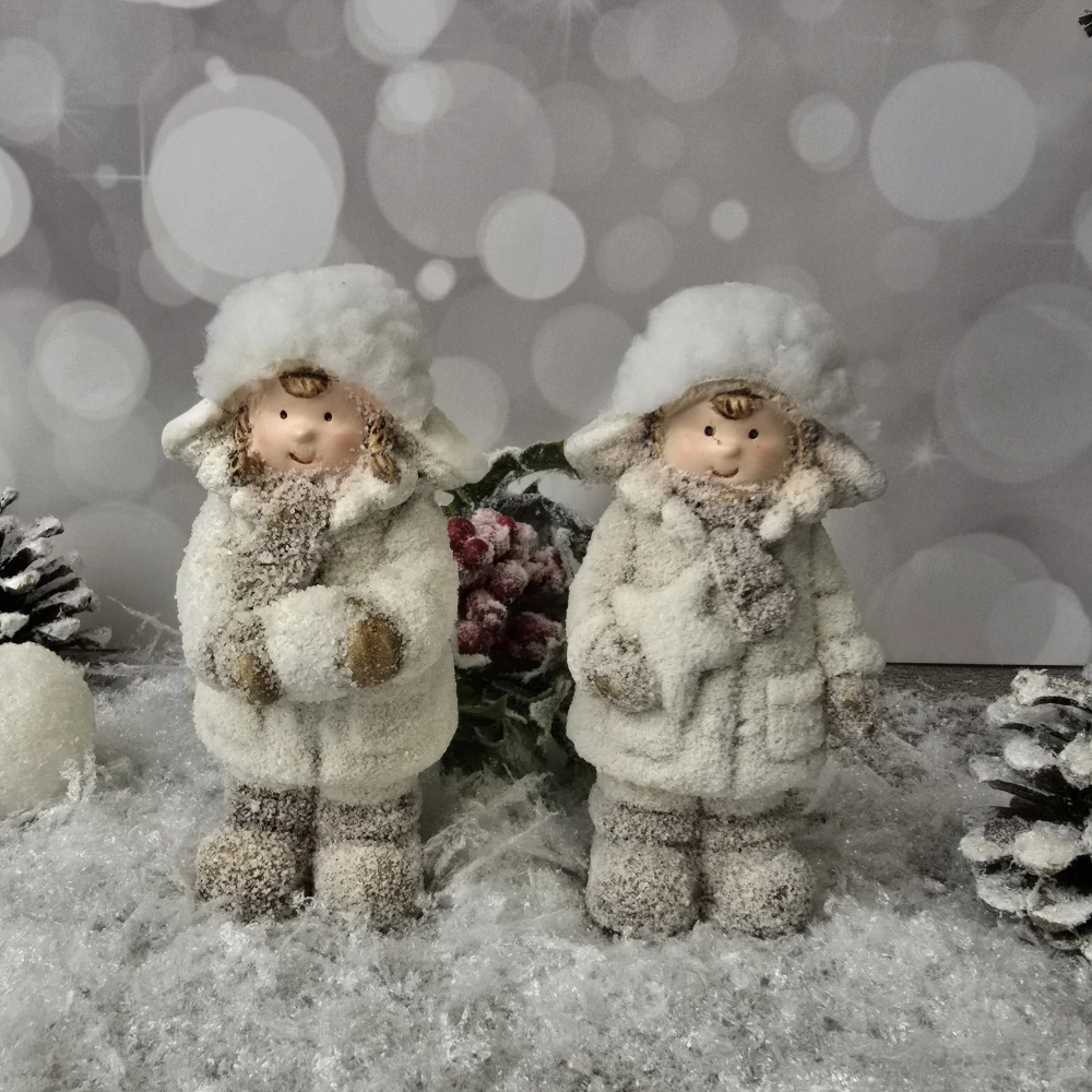 Figurky zimních dětí- zasněžené, sada 2 ks- 13 cm