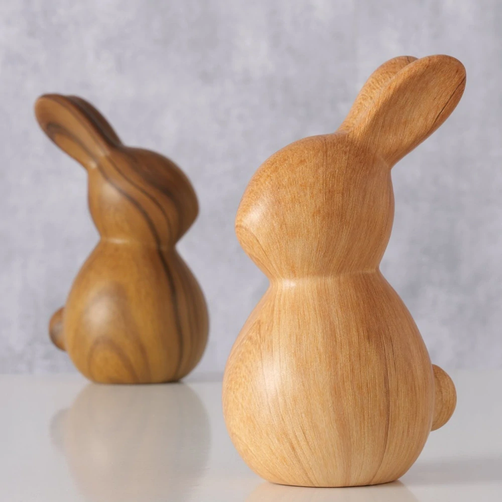 Keramický zajíček v dekoru dřeva- světle hnědý, 17,6 cm