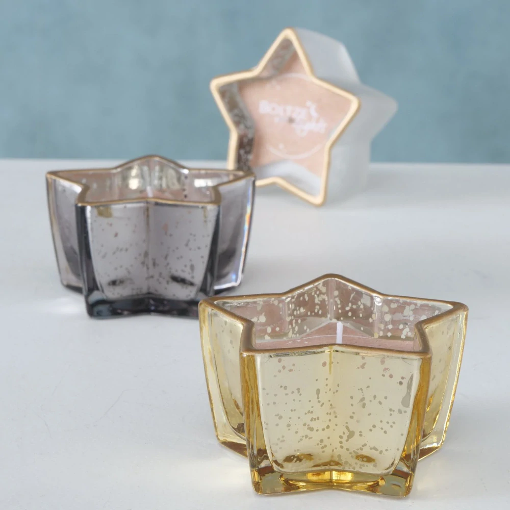 Vánoční svíčka ve skle- stříbrná hvězda 10 cm