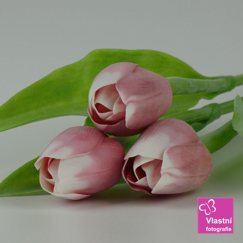 Francouzský umělý tulipán č. 06 – růžovo-bílý, 40 cm