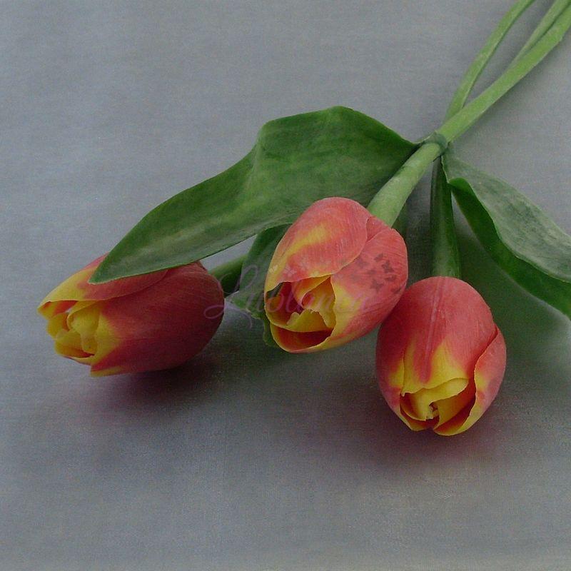 Francouzský umělý tulipán č. 08 – červeno-žlutý, 40 cm