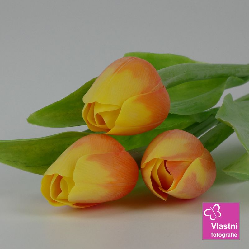 Francouzský umělý tulipán č. 15 – žluto- oranžový, 40 cm