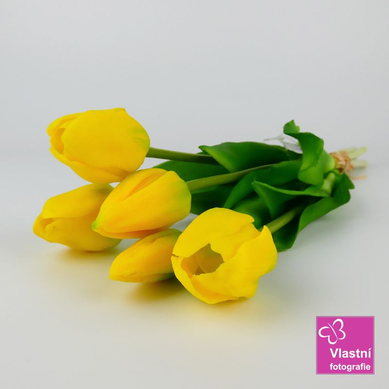 Umělé tulipány latexové žluté, svazek 5 ks