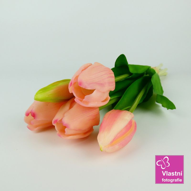 Umělé tulipány latexové růžové, svazek 5 ks