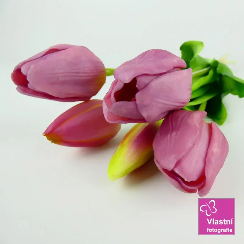 Umělé tulipány latexové světle fialové, svazek 5 ks