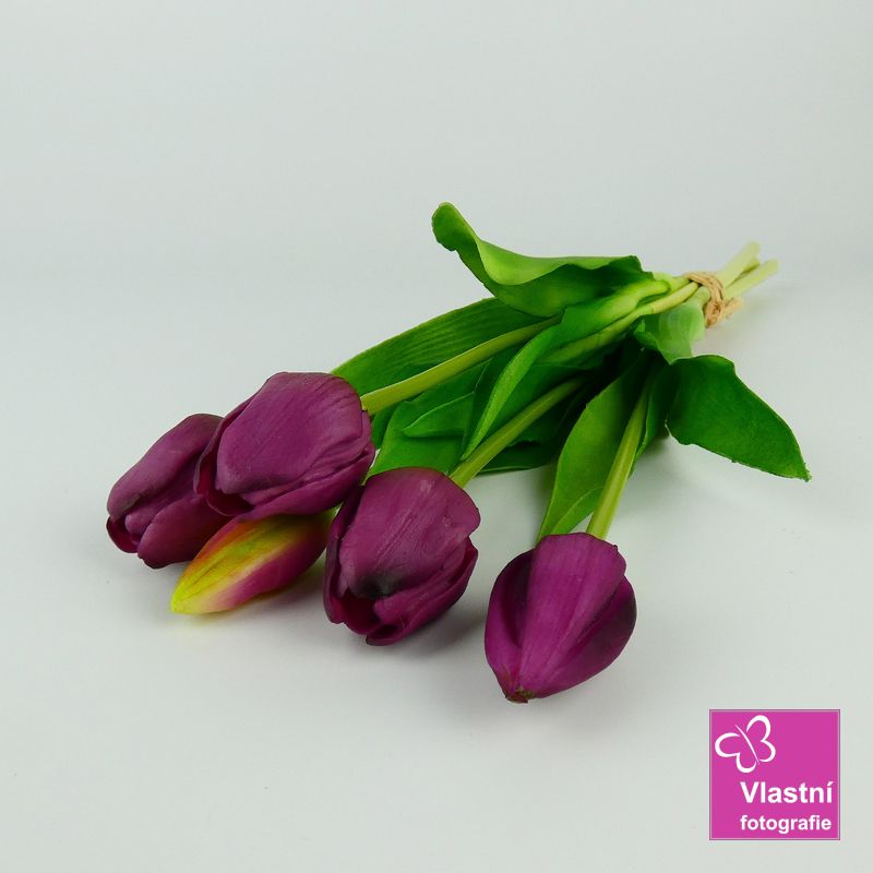 Umělé tulipány latexové tmavě fialové, svazek 5 ks