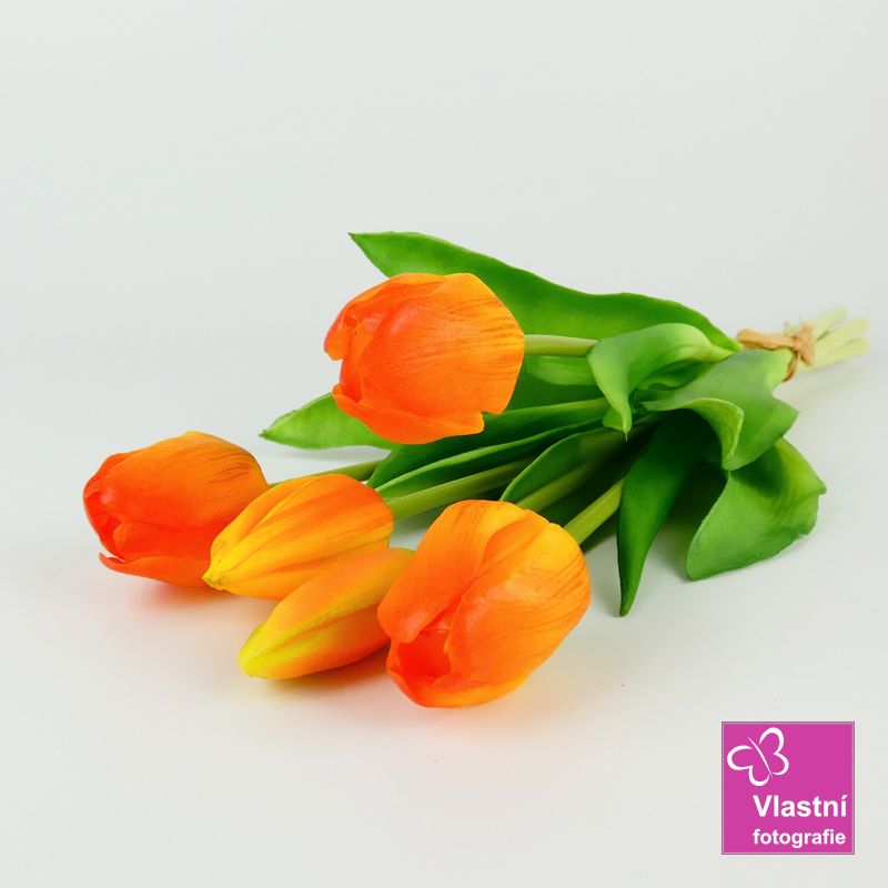 Umělé tulipány latexové oranžové, svazek 5 ks